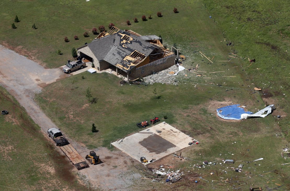 A house damaged in a tornado  in Mangum, Oklahoma.