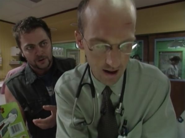 Offerman shows up in a Season 4 documentary-style episode ("Ambush") and plays a man whose friend comes in under respiratory distress.