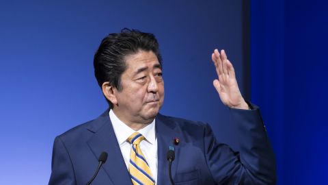Japanese Prime Minister Shinzo Abe seen during a speech on February 10, 2019 in Tokyo, Japan.