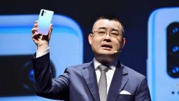 Wu Bo, head of Huawei Device's Japan and Korea region, attends a press conference in Tokyo on May 21, 2019, on the new P30 Pro smartphone. (Kyodo)==Kyodo(Photo by Kyodo News via Getty Images)