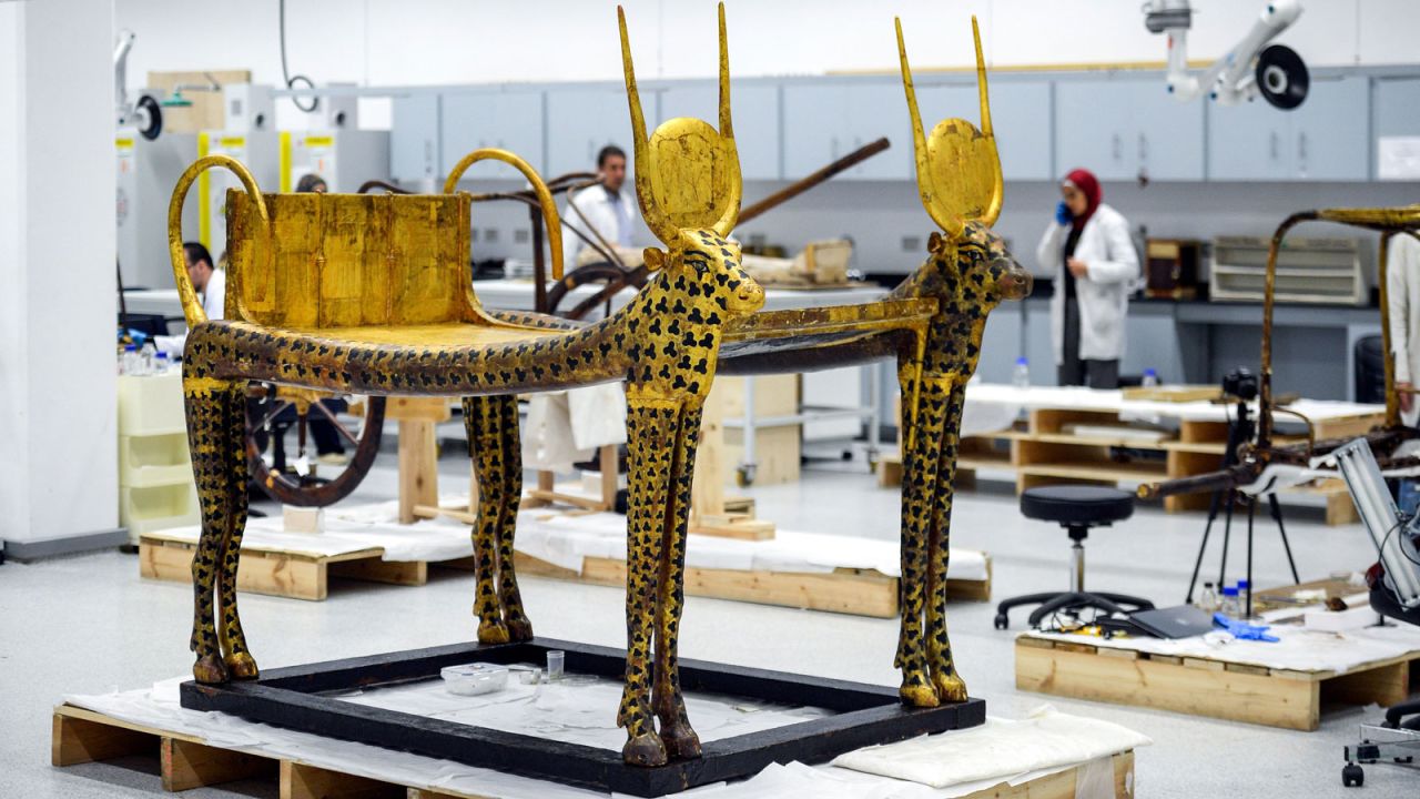 <strong>Conservation work: </strong>Many of King Tut's treasures are shown without the typical glass casing in the museum's organic lab, where they are slowly being restored.