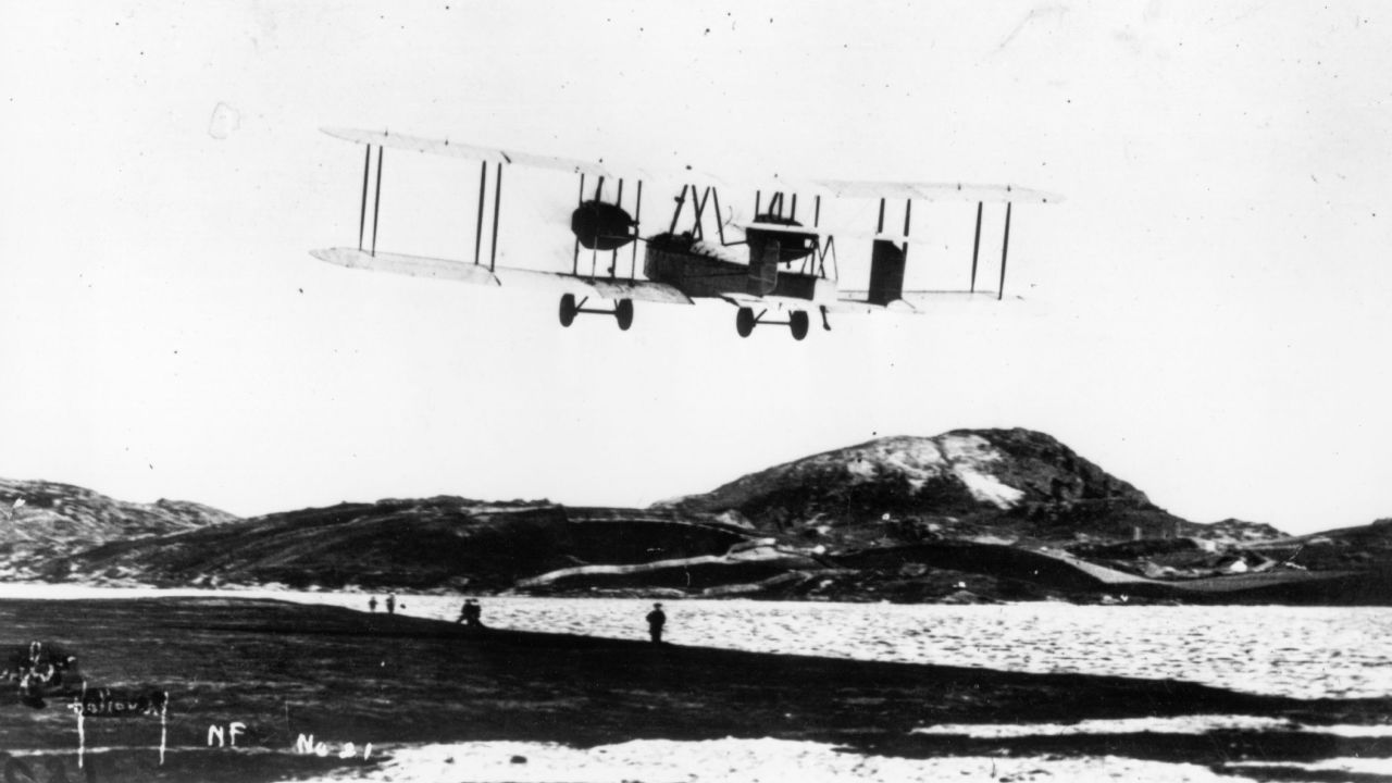 <strong>Incredible journey:</strong> The two men embarked across the ocean on a Vickers-Vimy biplane powered by two Rolls-Royce Eagle engines, pictured here.