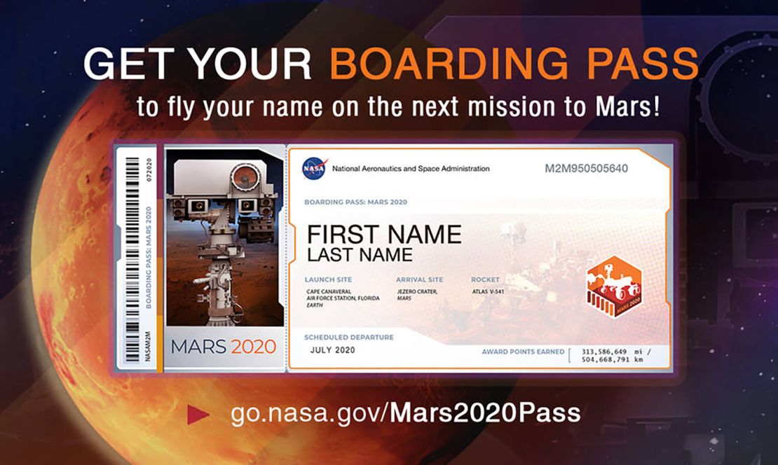 Those who submitted their names to go to Mars received this "boarding pass."