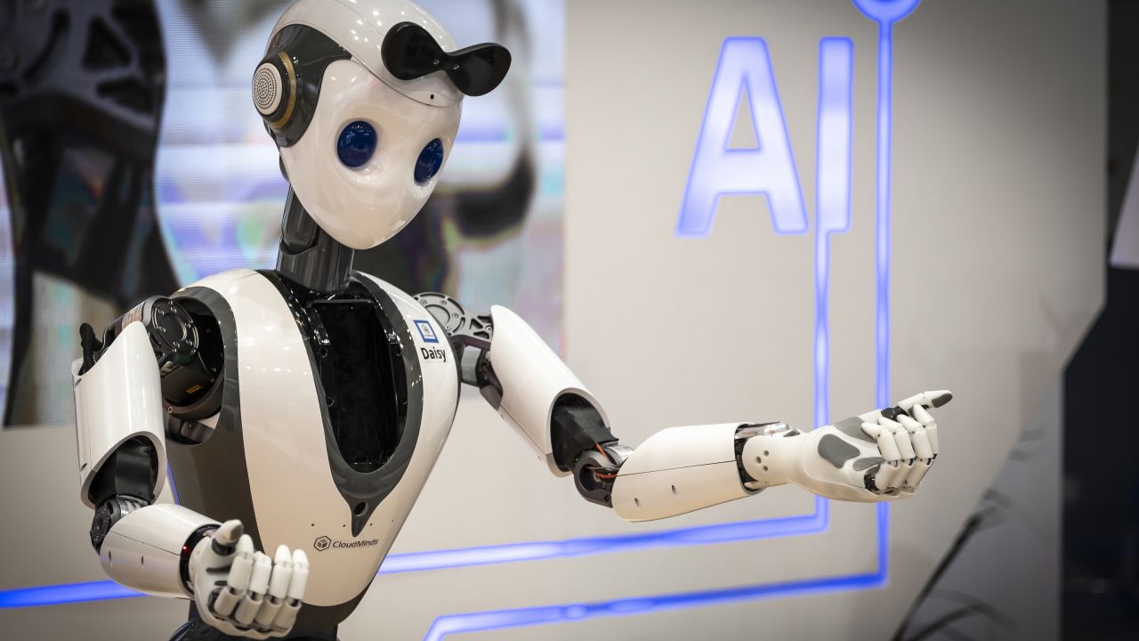 The humanoid robot Daisy of the American company Cloud-minds is seen dancing during the MWC2019. (Photo by Paco Freire/SOPA Images/LightRocket via Getty Images)