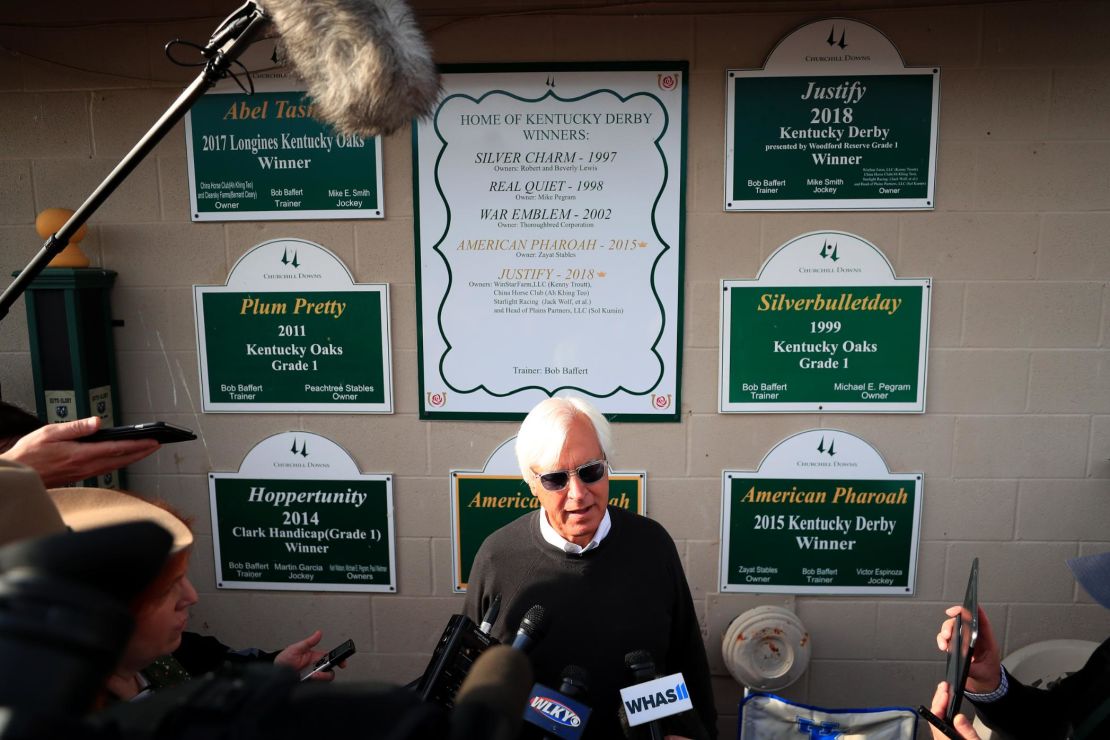 Bob Baffert talks to the media ahead of the 2019 Kentucky Derby at Churchill Downs.