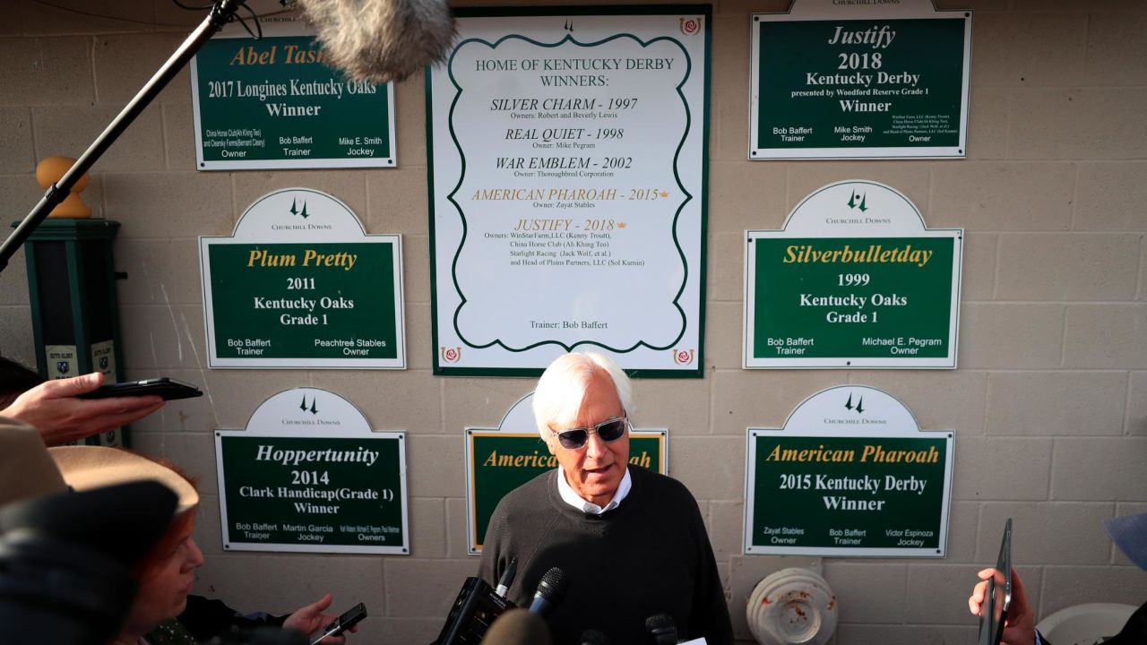 Bob Baffert talks to reporters before the 145th running of the Kentucky Derby at Churchill Downs in 2019 in Louisville. Baffert was inducted into the sport's Hall of Fame in 2009.