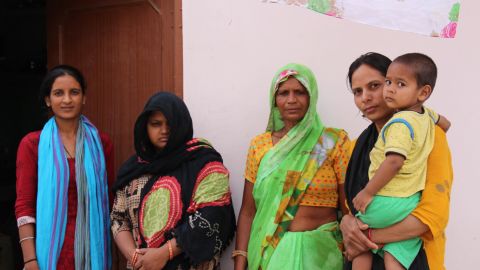 Pawan Kumar's cousin (left), wife, Nisha Devi; mother, Savitri Devi; and sister, Deep Mala at their family home in the village of Khairthal near Alwar in Rajasthan.