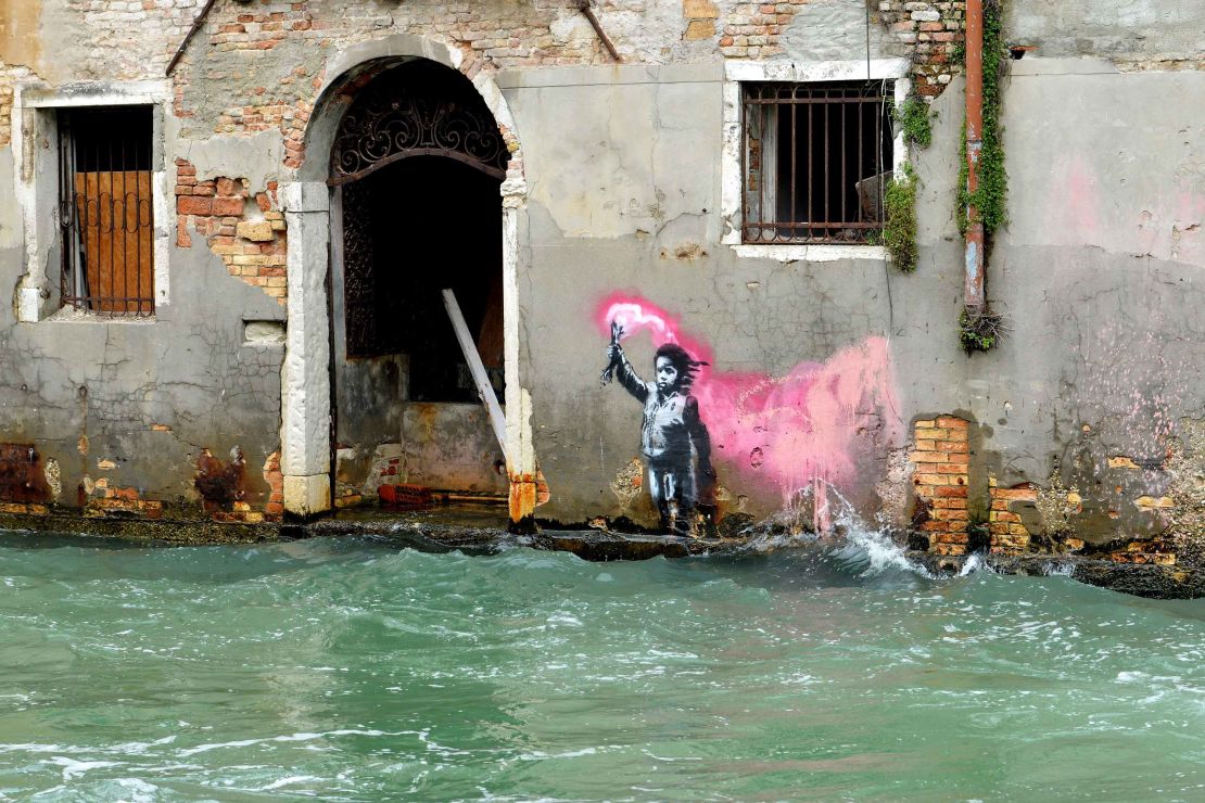 An alleged work by British street artist Banksy in Venice.