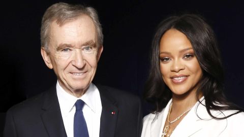 Rihanna and LVMH Chairman Bernard Arnault attend the Fenty launch on May 22, 2019 in Paris. 