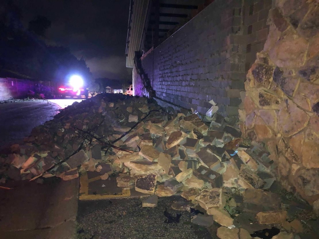 The storm leaves a wall  collapsed Thursday morning in Missouri's capital.