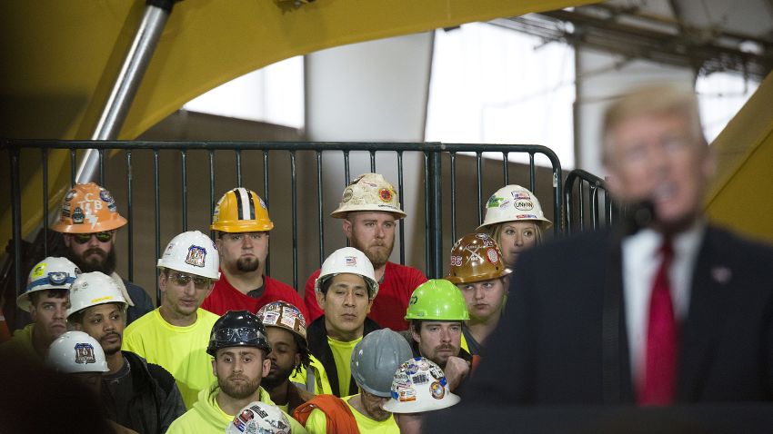 Engineers listen as U.S. President Donald Trump during an event at the Local 18 Richfield Facility of the Operating Engineers Apprentice and Training center in Richfield, Ohio, U.S., on Thursday, March 29, 2018. Both Congress and Trump's own infrastructure advisers have shied away from the kind of sweeping infrastructure plans Trump discussed at a February White House meeting with local and state officials. Photographer: Ty Wright/Bloomberg via Getty Images