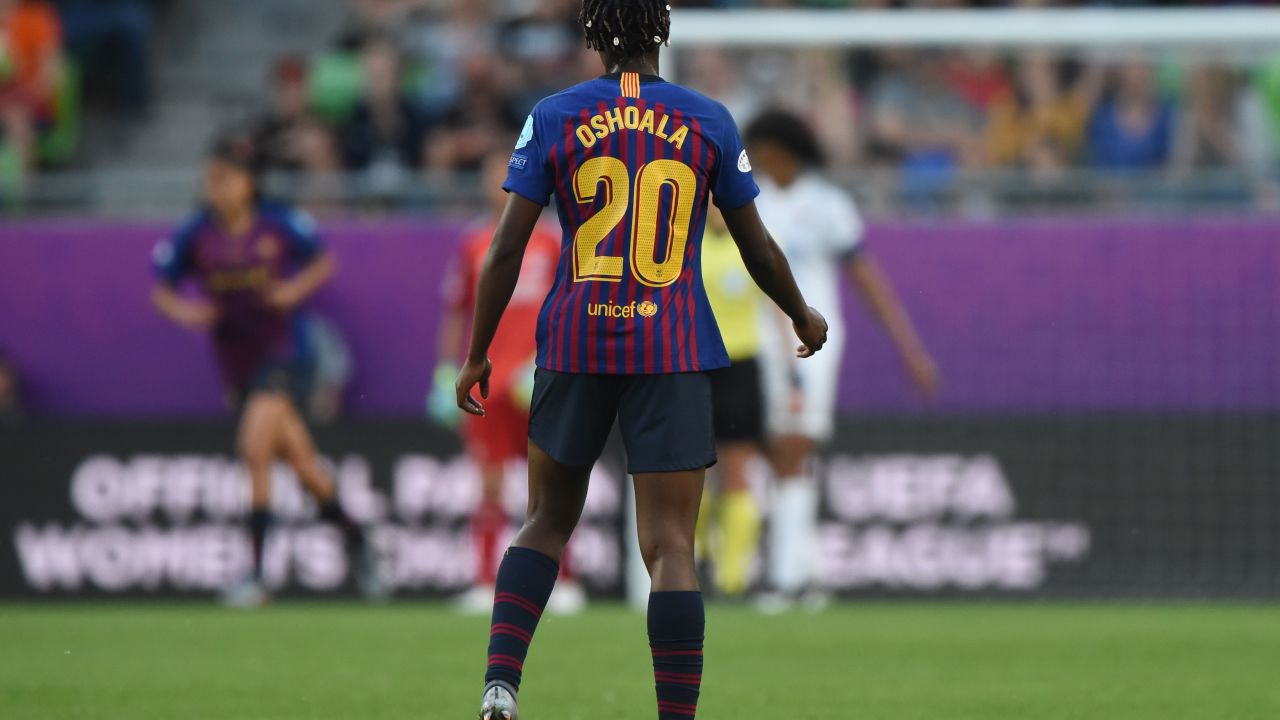 Oshoala scored Barcelona's only goal as the Catalans were defeated by Lyon in the Women's Champions League final.