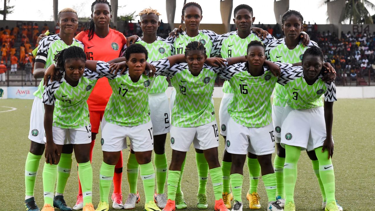The Super Falcons pose before the WAFU final with the Ivory Coast. 