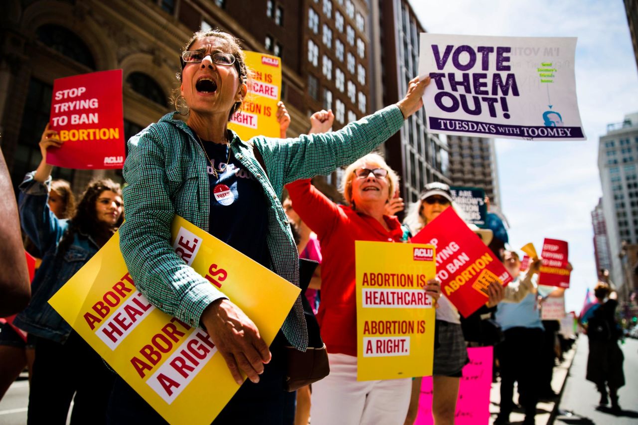 Abortion-rights supporters demonstrate in Philadelphia on Tuesday, May 21. It was just one of many rallies taking place nationwide on Tuesday.