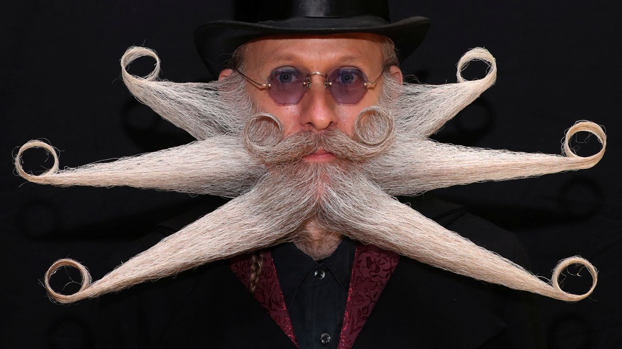 A man shows off his beard Saturday, May 18, before competing at the World Beard and Moustache Championships in Antwerp, Belgium.
