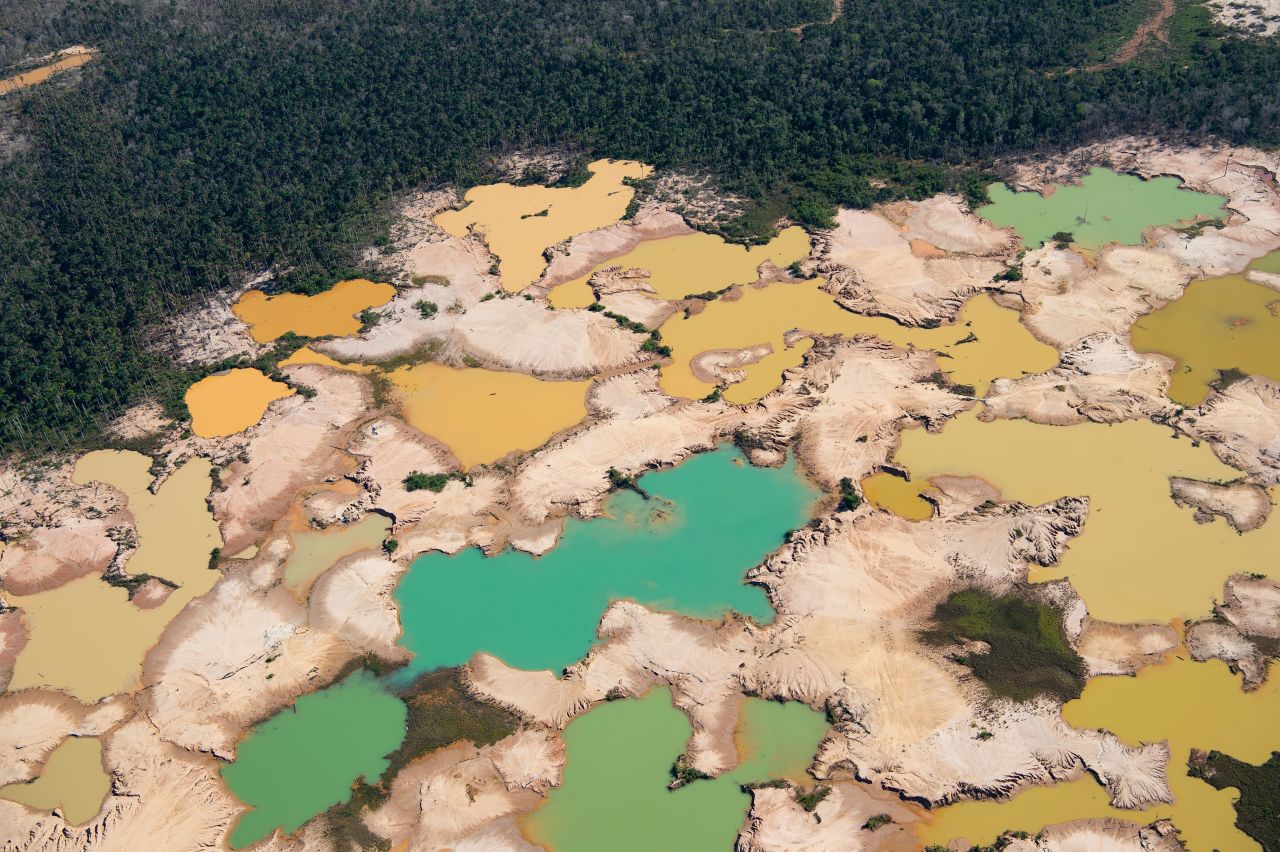 This aerial photo, taken on Friday, May 17, shows an area of the Amazon that has been chemically deforested in southeast Peru. <a href="https://www.cnn.com/2019/02/08/world/gold-mining-deforestation-peru-record-levels-trnd/index.html" target="_blank">Gold mining destroyed an estimated 22,930 acres of Peru's Amazon in 2018,</a> according to the group Monitoring of the Andean Amazon Project.