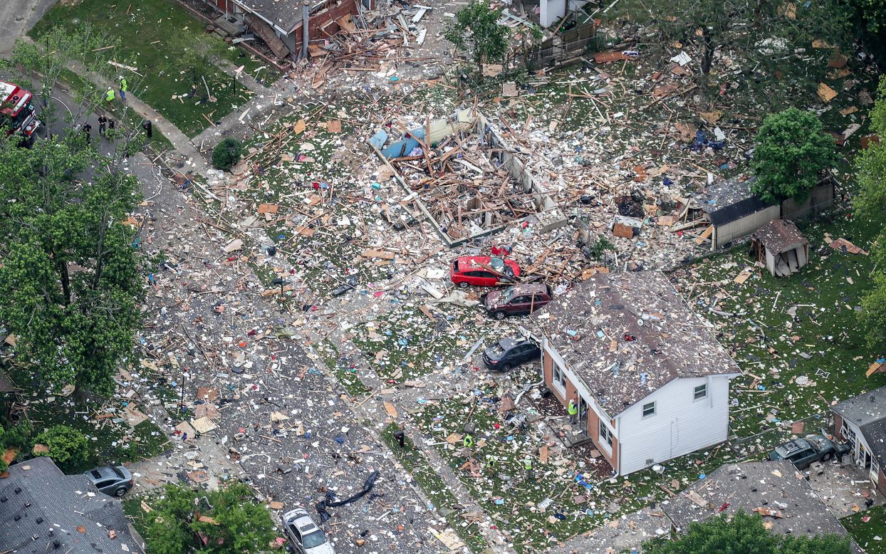 This aerial photo shows the scene of house explosion in Jeffersonville, Indiana, on Sunday, May 19. One person was killed and three were injured by the blast, <a href="https://www.courier-journal.com/story/news/local/indiana/2019/05/21/jeffersonville-house-explosion-police-say-cause-natural-gas/3755957002/" target="_blank" target="_blank">which has been attributed to natural gas.</a>