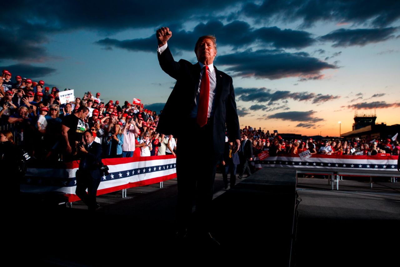 US President Donald Trump pumps his fist to the crowd after speaking at a campaign rally in Montoursville, Pennsylvania, on Tuesday, May 21. <a href="https://www.cnn.com/2019/05/21/politics/donald-trump-pennsylvania-rally-2020/index.html" target="_blank">Analysis: The 40 most eye-popping lines from Trump's rally</a>