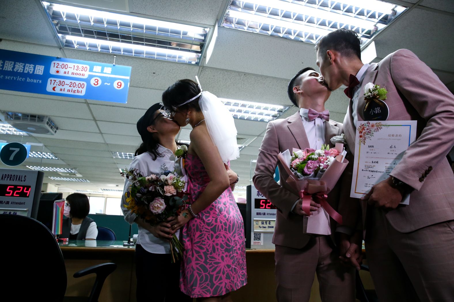 Just days after Taiwan's legislature passed a bill legalizing same-sex marriage for the first time in Asia, couples made their marriages official.