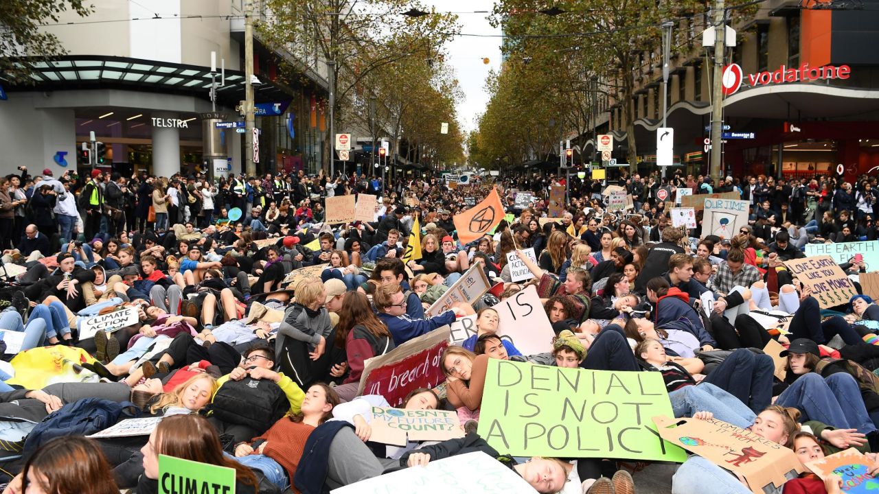 Activists in Melbourne, Australia, take part in the Global Climate Strike on May 24, 2019. 
