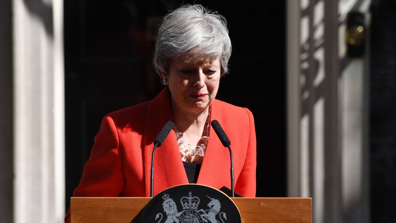 May breaks down during her statement outside 10 Downing Street on Friday.