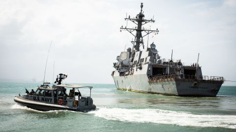 The USS Chung-Hoon leaves Djibouti on its way back to its home port. The destroyer took part in this year's Cutlass Express exercise. 