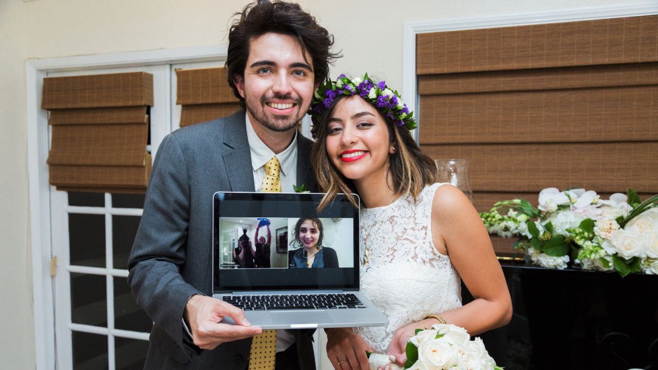 Shiva Farrokhi, founder of the in-it.com site, and her husband video chatted with friends and family abroad at their wedding in Los Angeles in 2016.