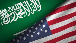 United States and Saudi Arabia flag together realtions textile cloth fabric texture