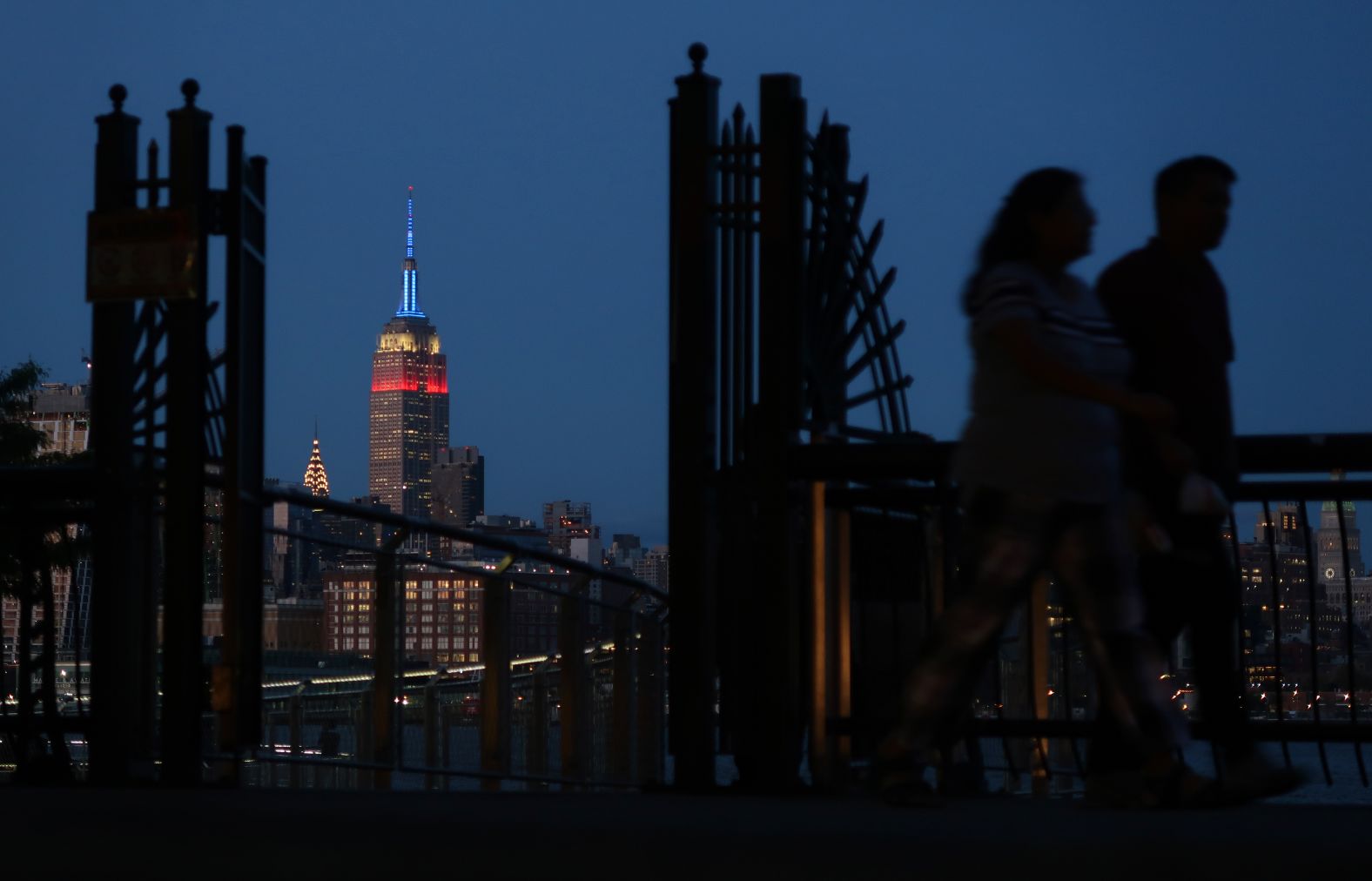 The Empire State Building in New York is lit up in red, white and blue for Memorial Day weekend on Friday, May 24.