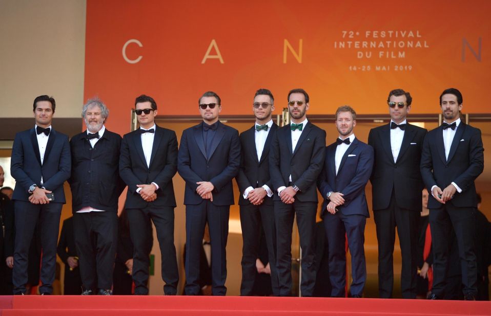 Bloom and DiCaprio met some of the drivers on the tour, including Jean-Eric Vergne (fourth from right). The Frenchman won the championship season that the feature film is based on. 