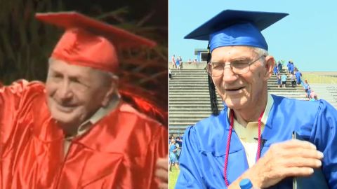 World War II veteran Joe Perricone, left, and Korean War vet Bill William Arnold Craddock both walked in their high school graduation ceremonies on May 25.