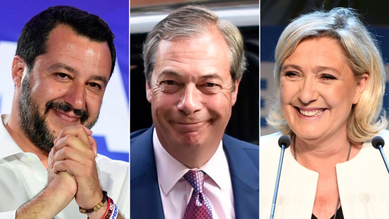 Salvini (L), Farage (center) and Le Pen (R) all won in their respective countries.