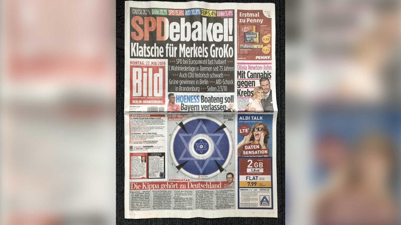 Germany's Bild newspaper publishes cut-out kippah in campaign against anti-Semitism