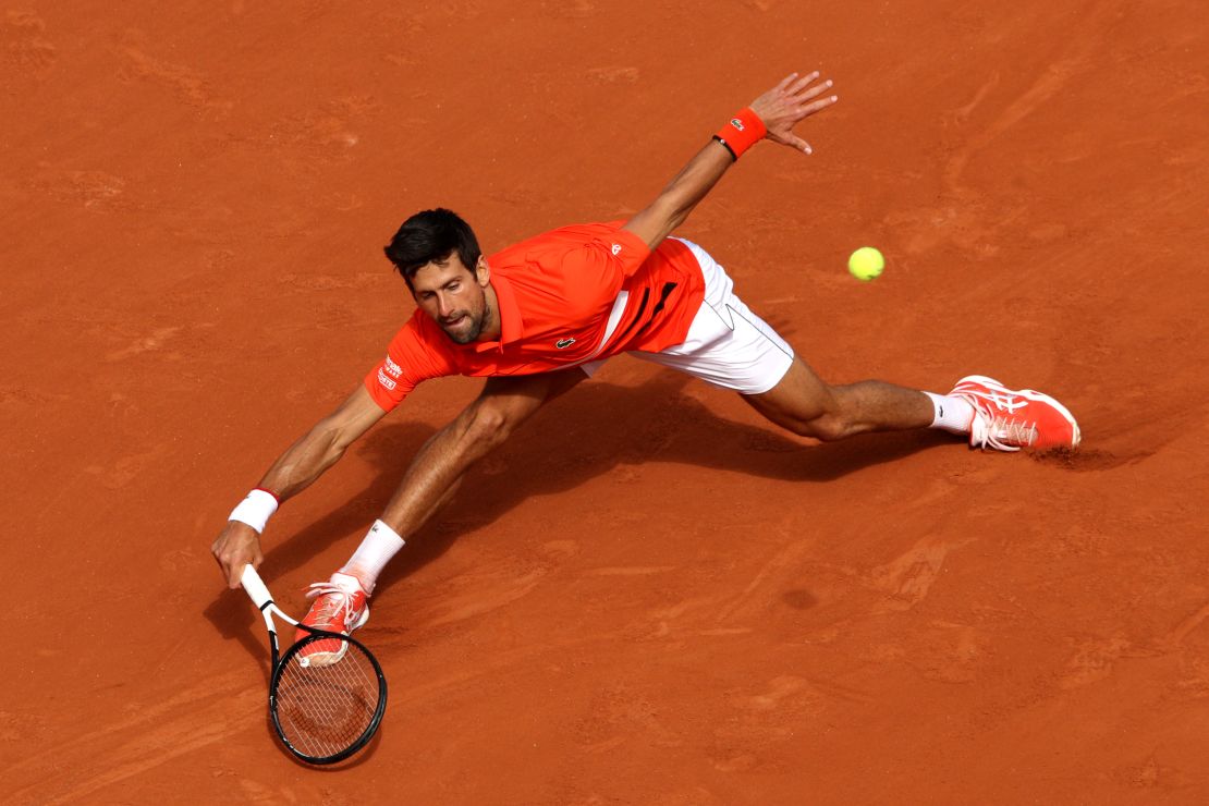 Novak Djokovic stretches for this shot but hasn't been stretched in his matches so far this French Open. 