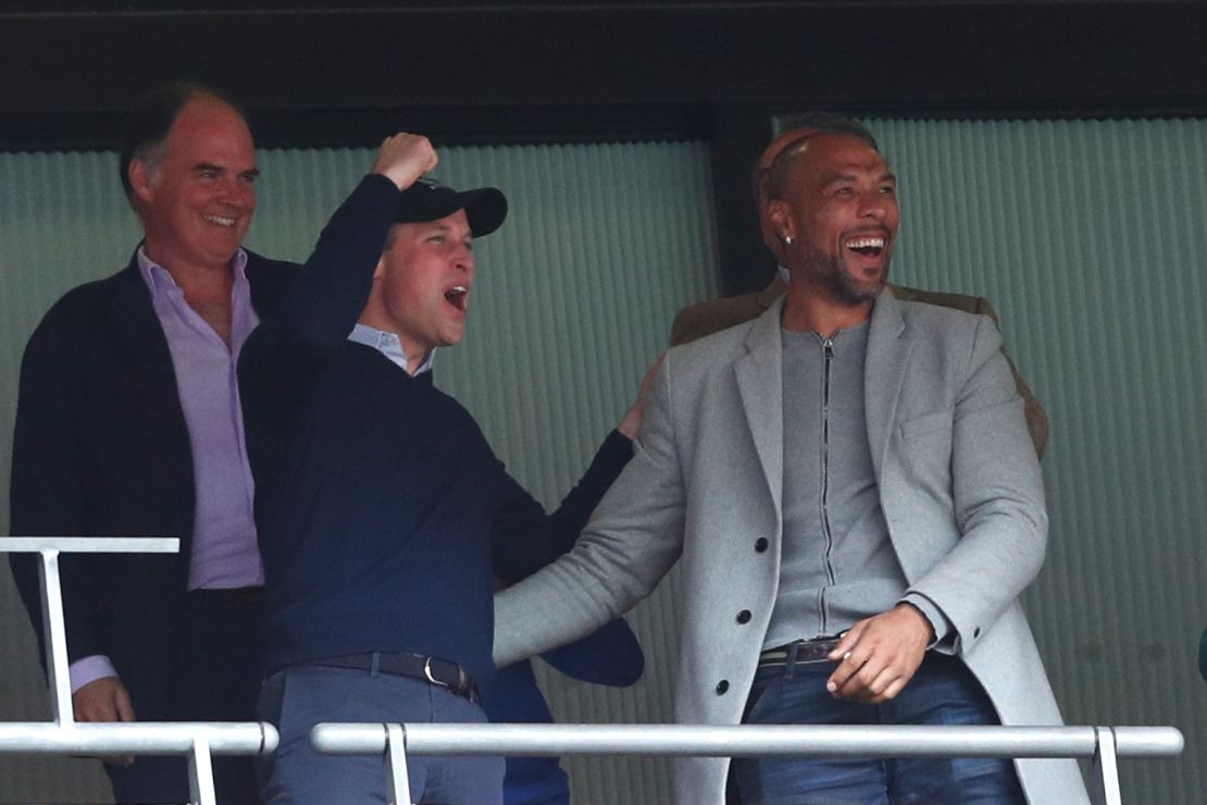 Prince William celebrates after Aston Villa scored.