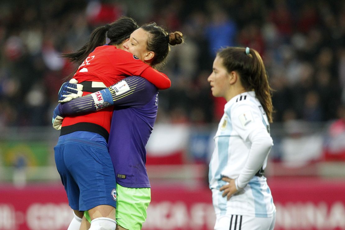 Christiane Endler celebrates Chile's qualification to a maiden Women's World Cup.