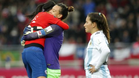 Christiane Endler celebrates Chile's qualification to a maiden Women's World Cup.