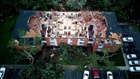 Damage is seen at the Westbrooke Village Apartment complex in Trotwood, Ohio, just outside of Dayton on Tuesday, May 28.