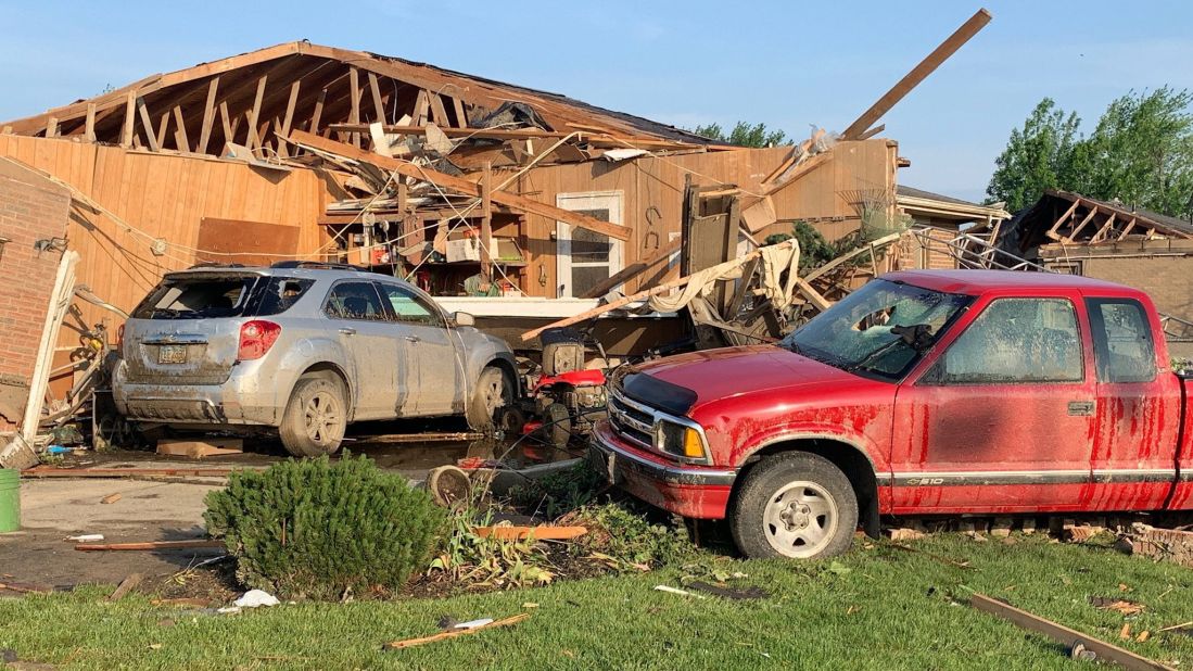 Damage and debris are seen in this photo from Celina.