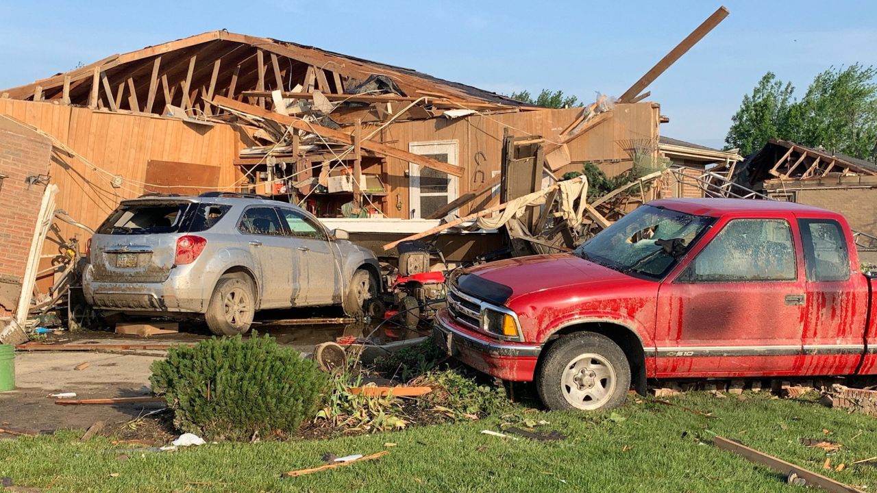 Damage and debris are seen in this photo from Celina.