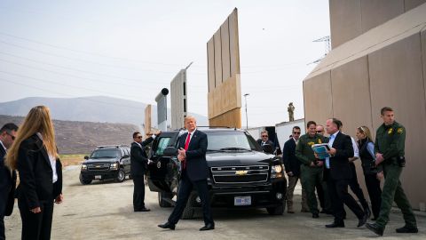 President Trump arrives to view border wall prototypes near San Diego in 2018. 