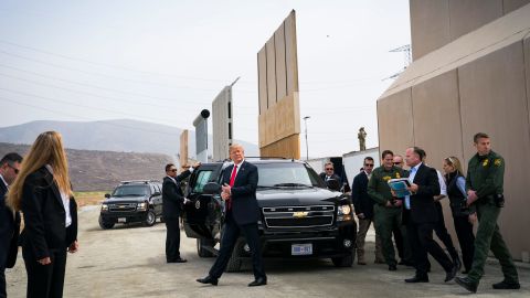 President Trump arrives to view border wall prototypes near San Diego in 2018.