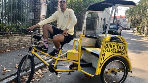 Zachary Viscidi works two jobs: a middle school social studies teacher and a pedicab driver.