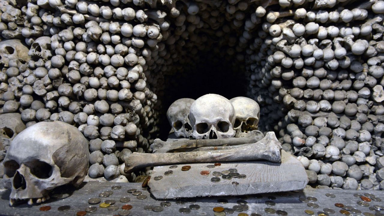 Sedlec Ossuary is adorned with around 40,000 human skeletons.