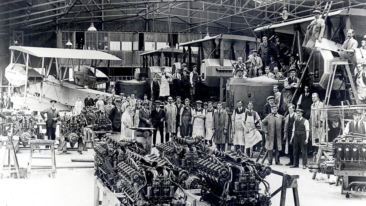 <strong>Sharing the winnings</strong>: The duo shared their prize money with the Rolls Royce engineers -- pictured here at the factory in Derby, England -- and the Vickers' engineers. 