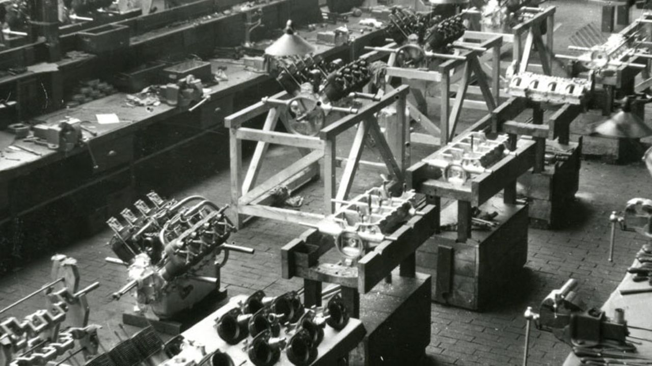 <strong>Here to stay</strong>: The success of the flight showed aviation was here to stay -- which was naturally important to Rolls Royce and the aircraft manufacturers. Pictured here: the Rolls Royce engines being made at the Derby, England factory.
