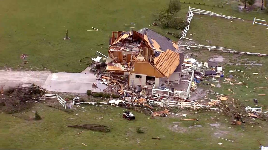 Storm damage destroyed a home in Linwood, Kansas. 
