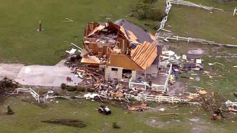 Storm damage destroyed a home in Linwood, Kansas. 