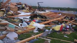 LINWOOD, Kan. — Brian Hahn, of Linwood, Kansas, said he was huddled in his basement with his wife, teenage daughter and dog when the tornado went through. Hahn said the tornado took his home, silos and his livestock.