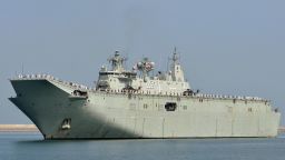 The Royal Australian Navy ship HMAS Canberra (L02) arrives at the main port in the Sri Lankan capital Colombo on March 23, 2019. - Some 1,000 Australian security personnel in four naval ships and a military aircraft are participating in the biggest joint exercise yet with their Sri Lankan counterparts. Australian forces will move on to India on March 30 then Malaysia, Thailand, Vietnam, Indonesia and Singapore before returning to Darwin. (Photo by ISHARA S.  KODIKARA / AFP)        (Photo credit should read ISHARA S.  KODIKARA/AFP/Getty Images)